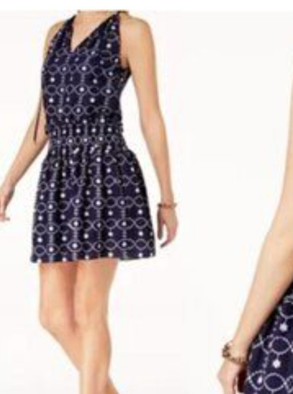 Michael Kors Women's Blue Sleeveless Halter Dress M Embroidered